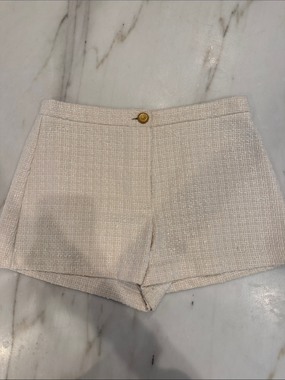 Zara Cream Tweed High-Waist Shorts with Gold Button. Worn once. Size large